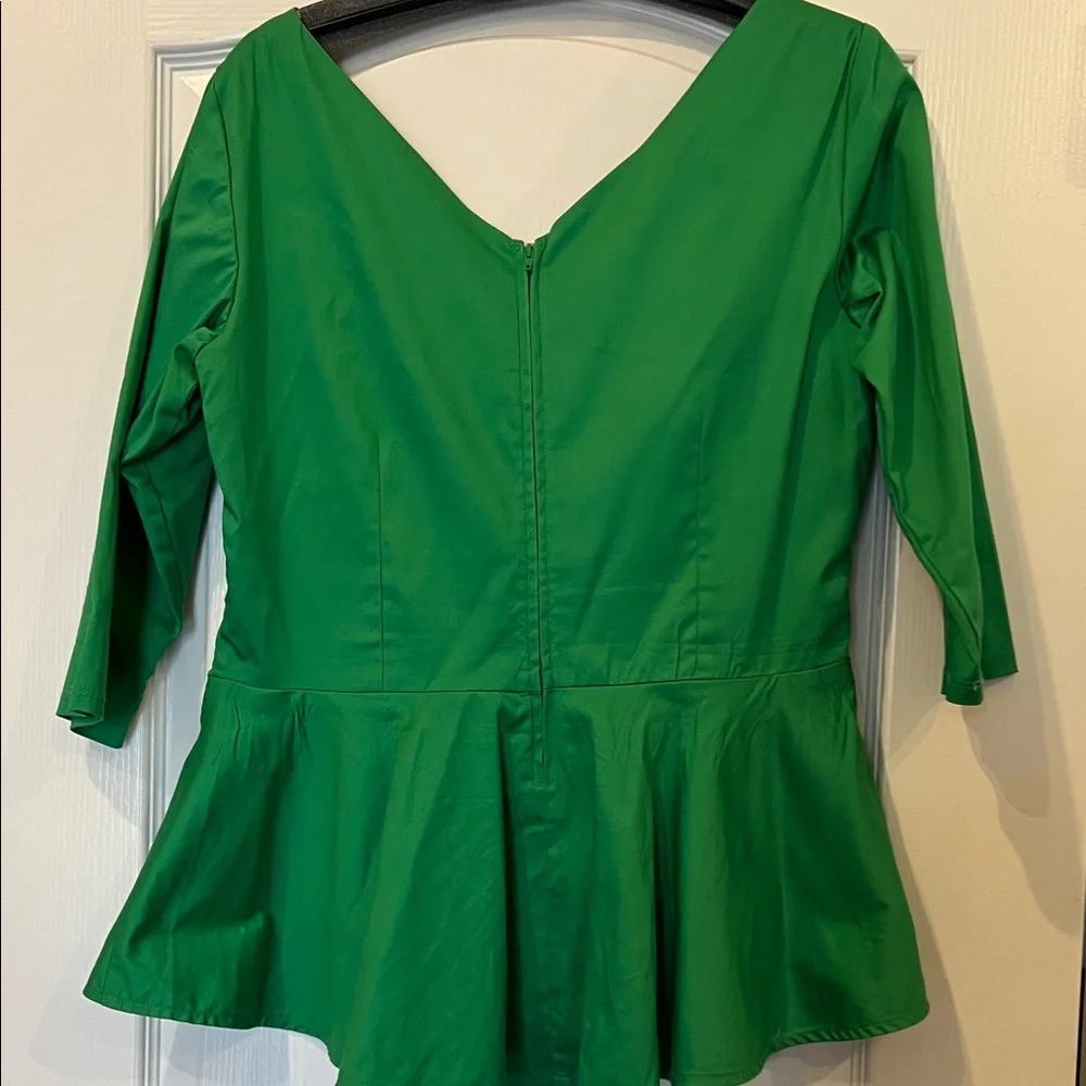 Pinup Couture Vibrant Green Haley Peplum Blouse Size XL - Picture 3 of 5
